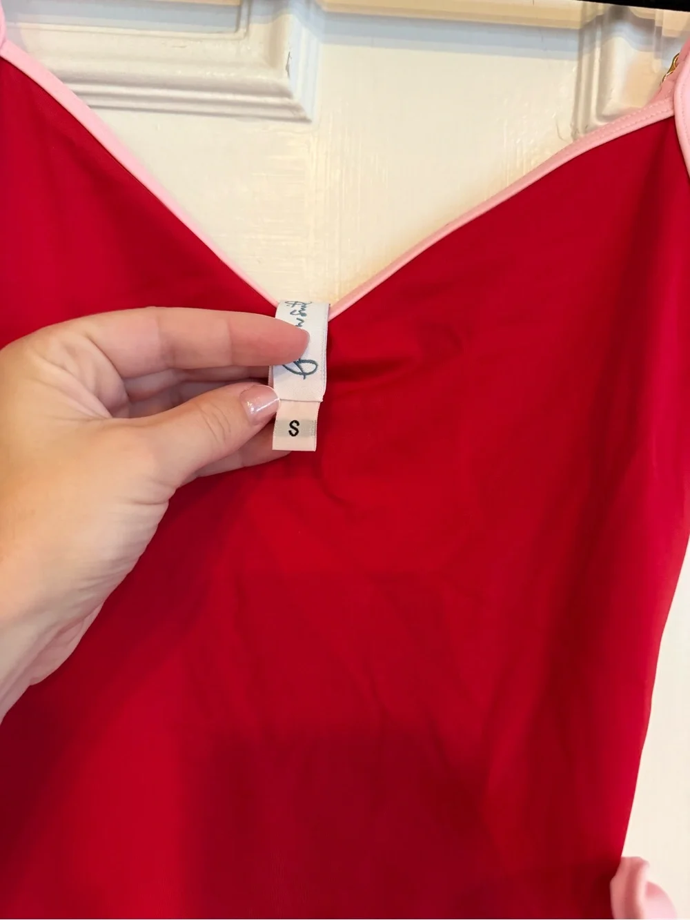 Red & Pink One-Piece Swimsuit with Side Tie